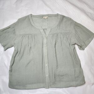 a.n.a Short Sleeve Button Up Shirt Sage Green Soft Gauze Women's Size Large